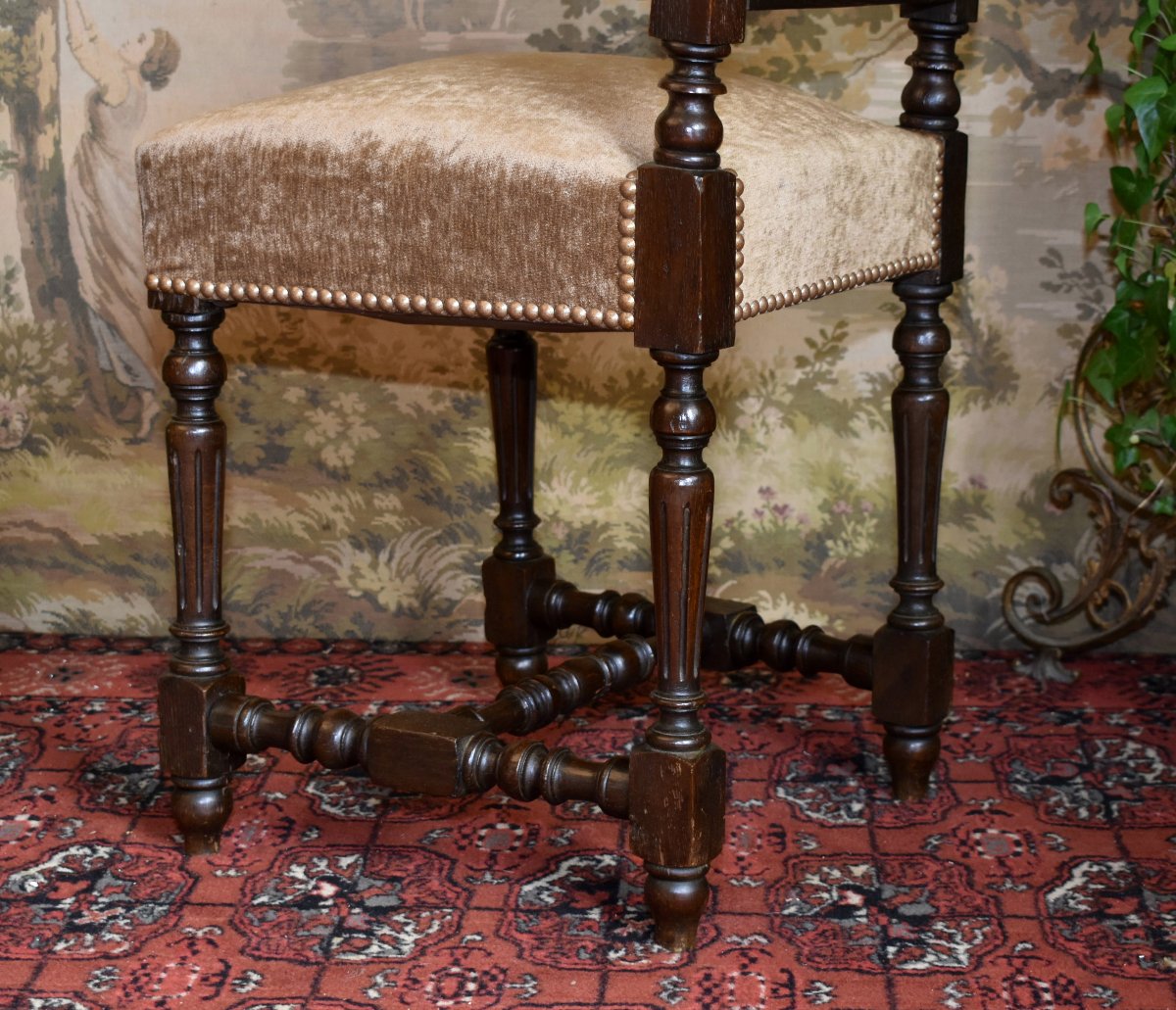 Renaissance-style Chair With Openwork Backrest—henri Ii, Late 19th Century, Velvet-upholstered Seat.-photo-5