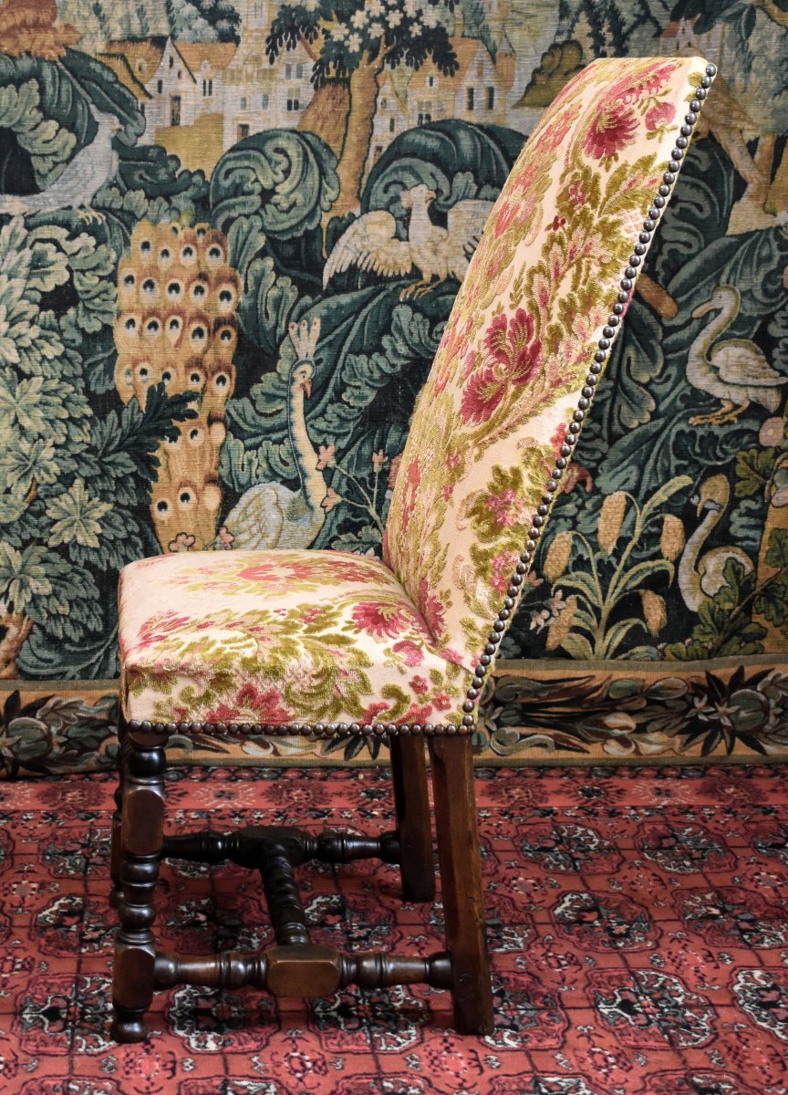  Chaise Louis XIII - Louis XIV En Noyer , Dossier Haut  et forte inclinaison, XVIIe -photo-4