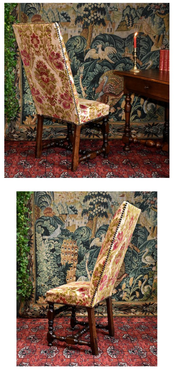  Chaise Louis XIII - Louis XIV En Noyer , Dossier Haut  et forte inclinaison, XVIIe -photo-2