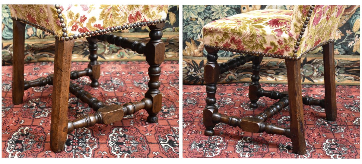  Chaise Louis XIII - Louis XIV En Noyer , Dossier Haut  et forte inclinaison, XVIIe -photo-3