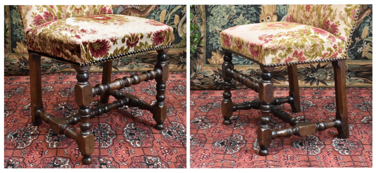  Chaise Louis XIII - Louis XIV En Noyer , Dossier Haut  et forte inclinaison, XVIIe -photo-4