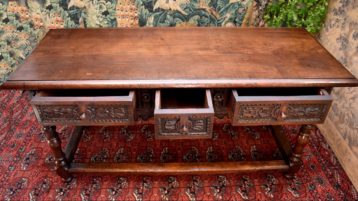 17th-century Dining Table Made Of Solid Oak, Renaissance Style, With A Console Design-photo-5