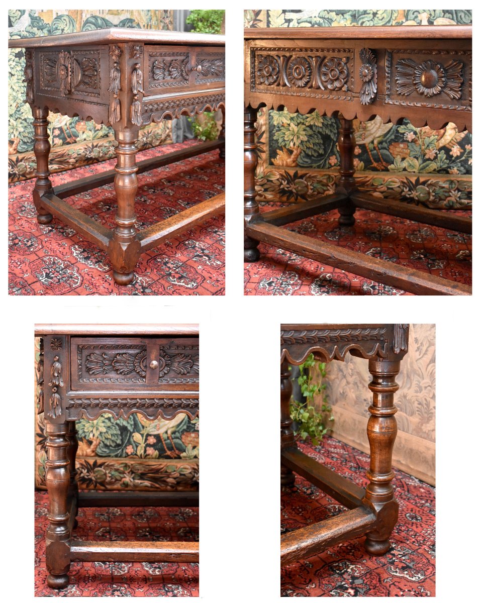 17th-century Dining Table Made Of Solid Oak, Renaissance Style, With A Console Design-photo-6