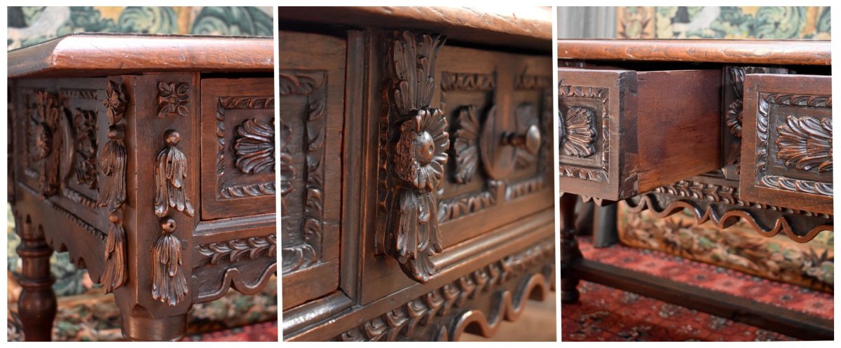 17th-century Dining Table Made Of Solid Oak, Renaissance Style, With A Console Design-photo-7