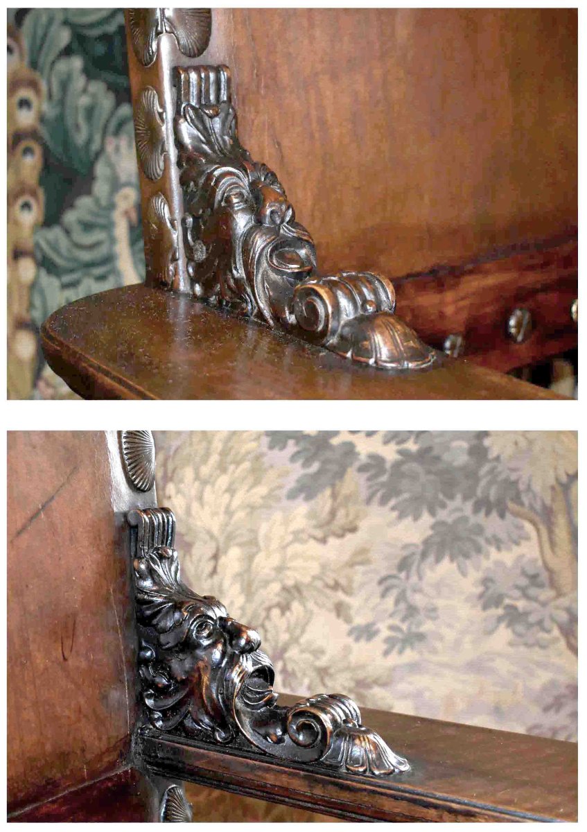  Renaissance Louis XIII-style Ceremonial Armchair, Throne With Leather Seat And Backrest, 19th Century,   -photo-4