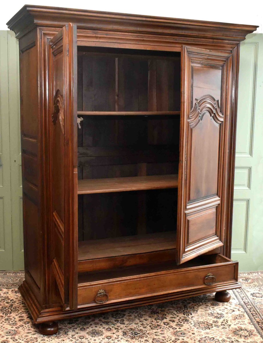Small Louis XIV-style Walnut Cabinet With 2 Doors And 1 Drawer; Can Be Disassembled. -photo-2