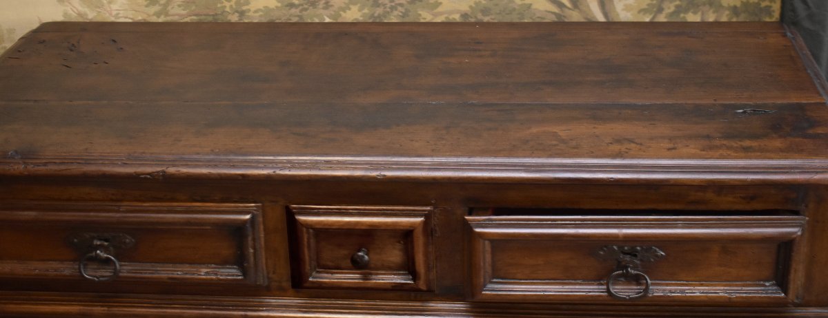Louis XIII-style Low Sideboard In Solid Walnut, 17th Century, 2 Doors And 3 Drawers -photo-6