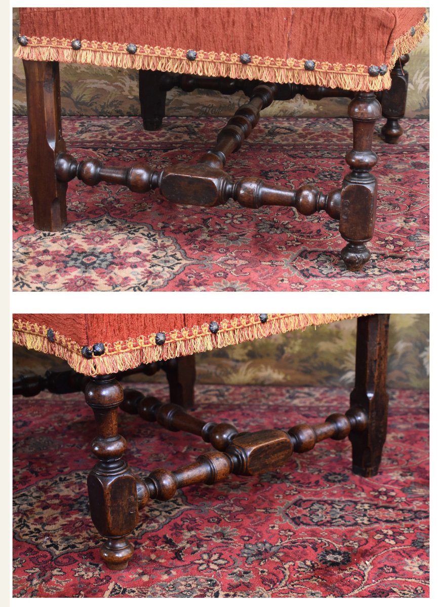 Large Louis XIII–louis XIV Armchair With A High, Flat Backrest And Baluster Legs, Early 18th Century-photo-6