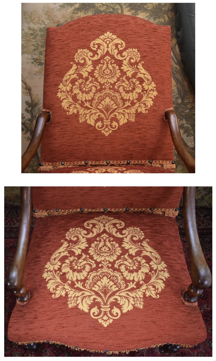 Large Louis XIII–louis XIV Armchair With A High, Flat Backrest And Baluster Legs, Early 18th Century-photo-7