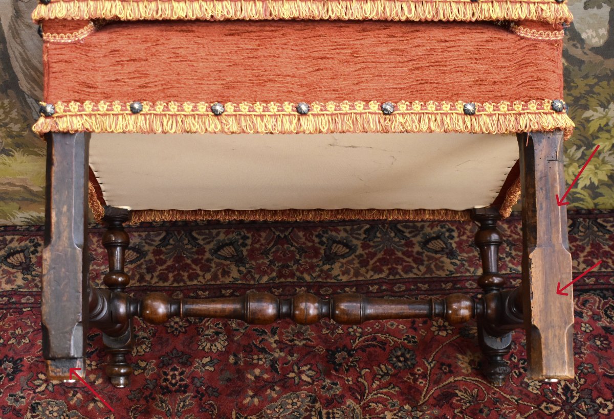 Large Louis XIII–louis XIV Armchair With A High, Flat Backrest And Baluster Legs, Early 18th Century-photo-8