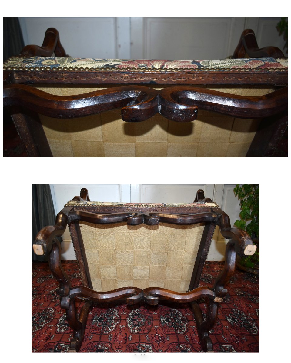 Pair Of Large Louis XIII And Louis XIV-style Armchairs In Sheepskin, With High, Flat Backrests -photo-8