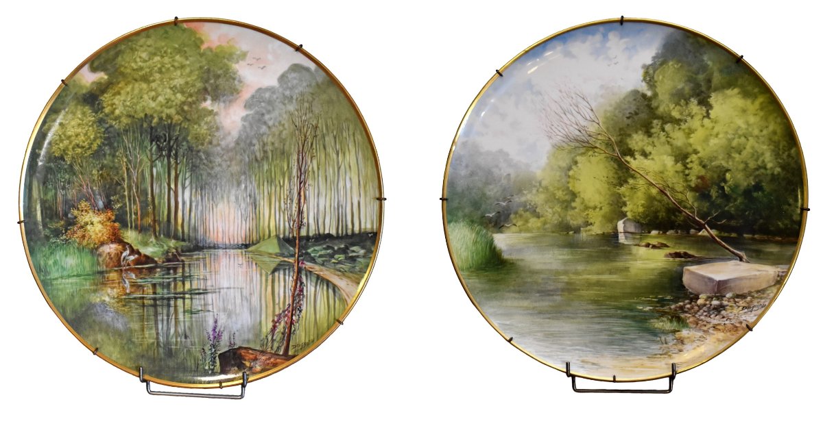 Desgropes Limoges , Paire De Plats Décoratifs En Porcelaine  Tressemanes Et Vogt ( 1892-1907) -photo-3