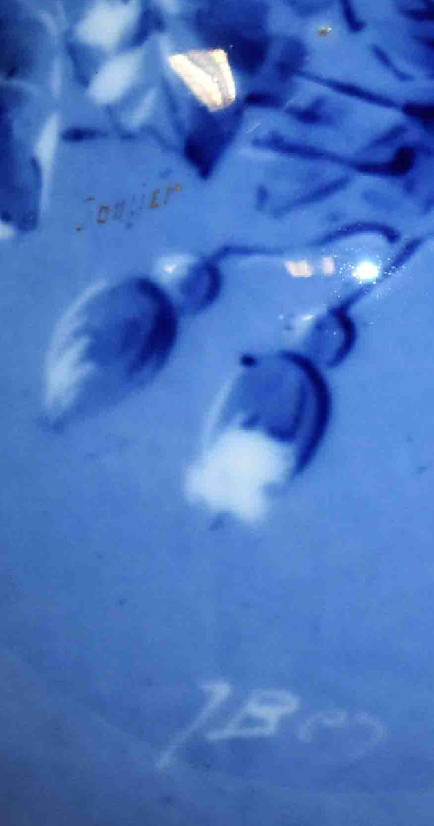 Vase Boule En Porcelaine De Limoges, Camaïeu De Bleu, Décor De Roses , Peint Main.-photo-5
