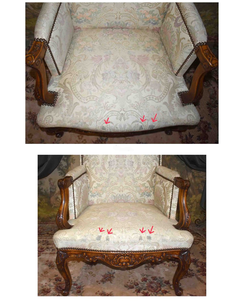 Paire De Petites  Bergères De Style  Régence - Louis XV  à dossiers plats  fin XIXe - début XXe-photo-7
