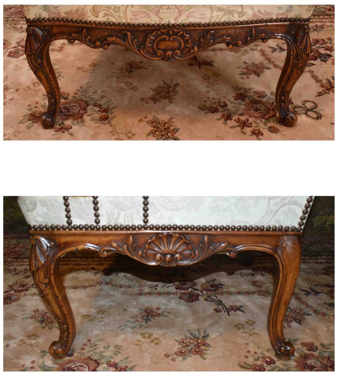 Paire De Petites  Bergères De Style  Régence - Louis XV  à dossiers plats  fin XIXe - début XXe-photo-2