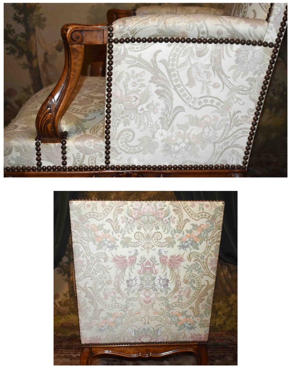 Paire De Petites  Bergères De Style  Régence - Louis XV  à dossiers plats  fin XIXe - début XXe-photo-5
