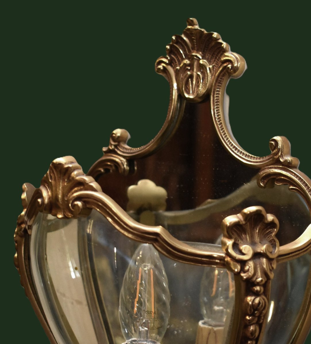 Applique De Style Louis XV  En Bronze , Verres Bombés Et Fond Miroir, Décor Coquilles Rocaille-photo-2