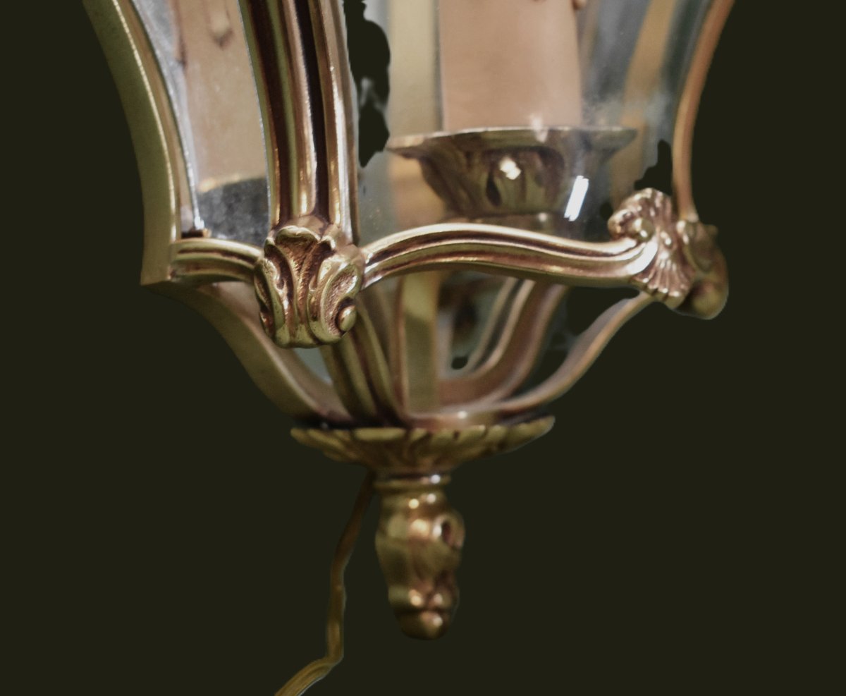 Applique De Style Louis XV  En Bronze , Verres Bombés Et Fond Miroir, Décor Coquilles Rocaille-photo-4