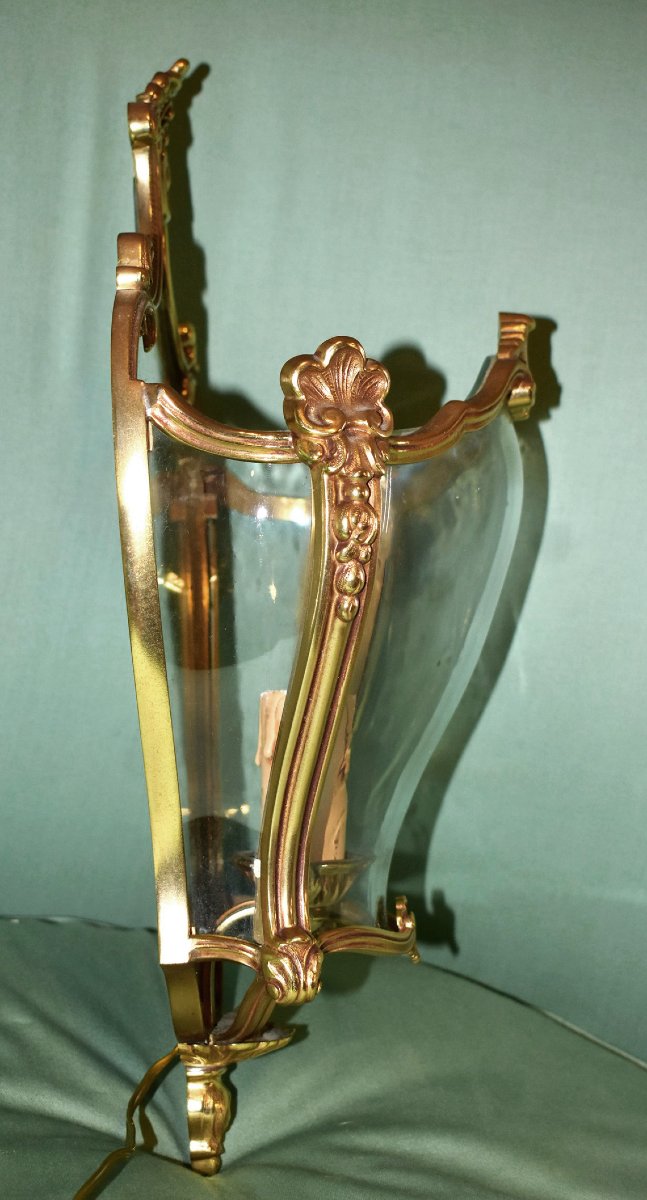 Applique De Style Louis XV  En Bronze , Verres Bombés Et Fond Miroir, Décor Coquilles Rocaille-photo-5
