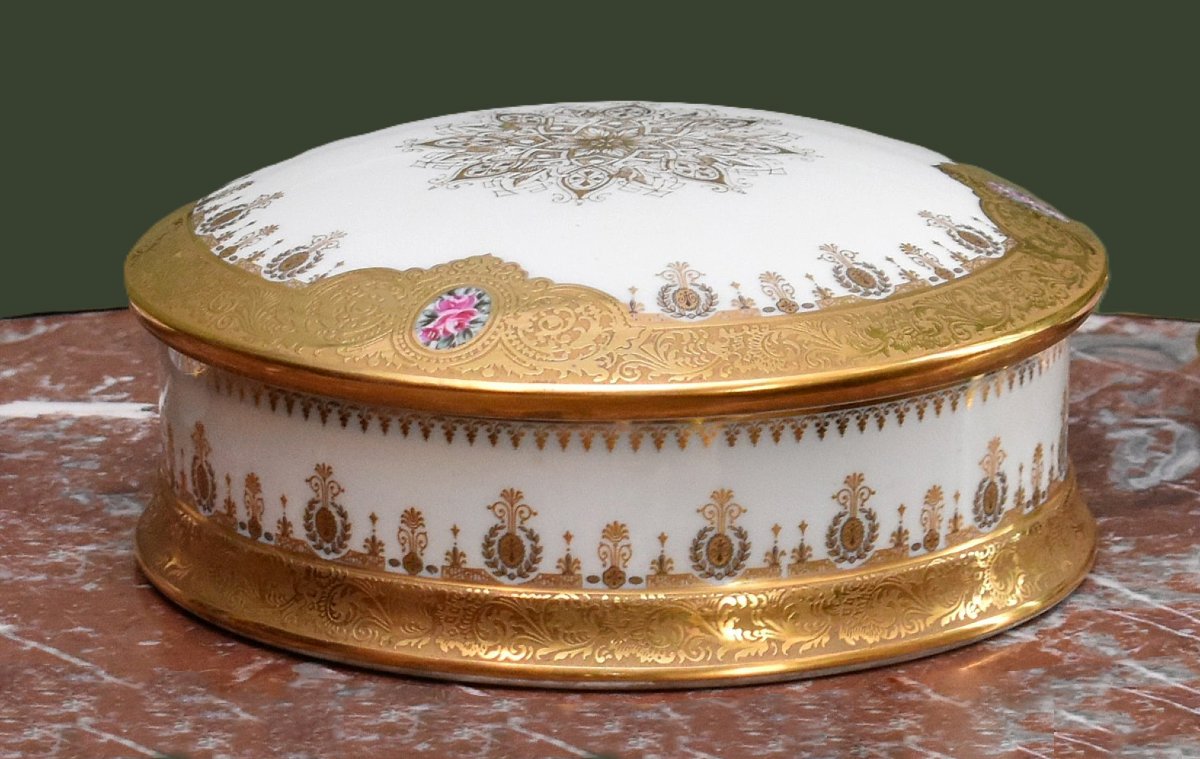 Large Hand-painted Gift Set, Limoges Porcelain Box, Double Gold Inlay Candy Box-photo-2