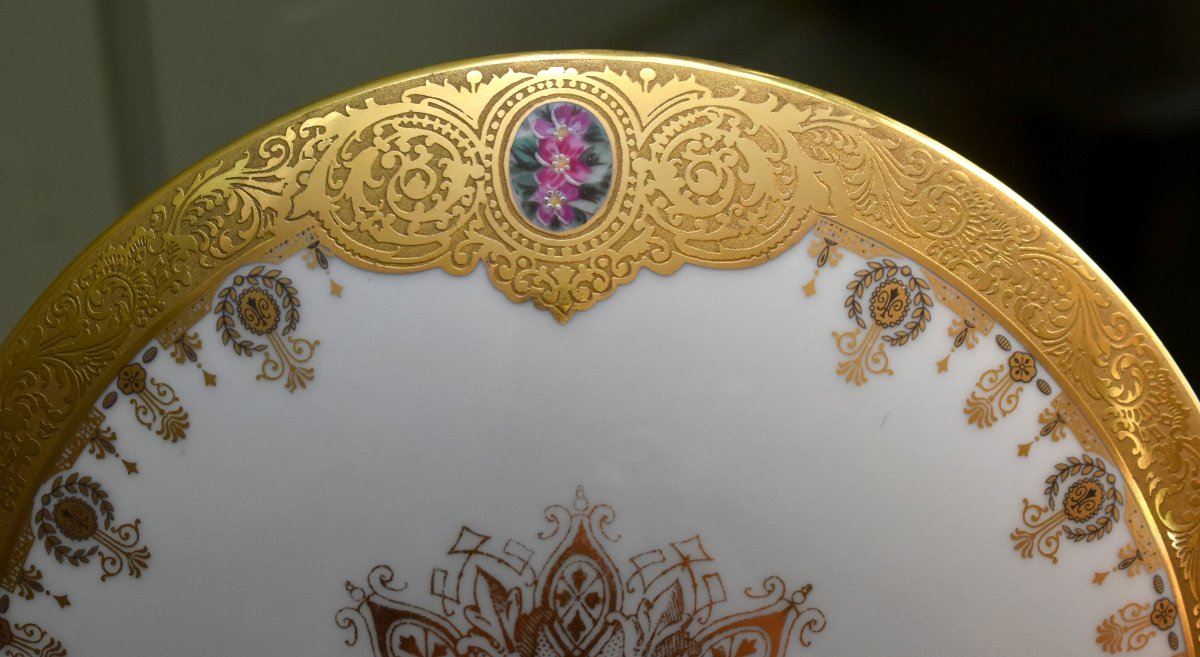 Grand Coffret peint main,  boite en Porcelaine De Limoges, Bonbonnière  Double Incrustation Or-photo-5