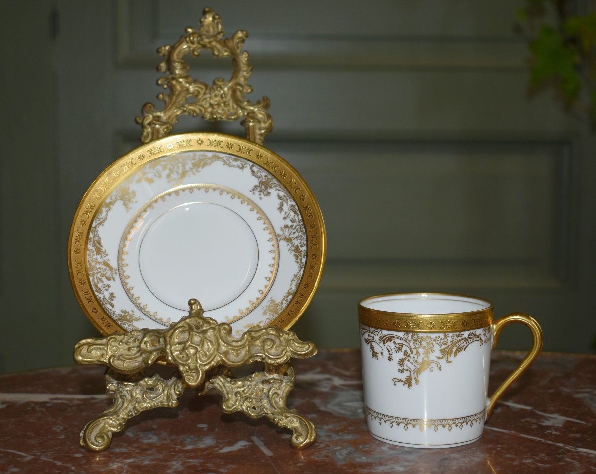 Haviland Limoges,  Collectible Porcelain Cup With Double Inlay Of Polished Gold And Agate-photo-3