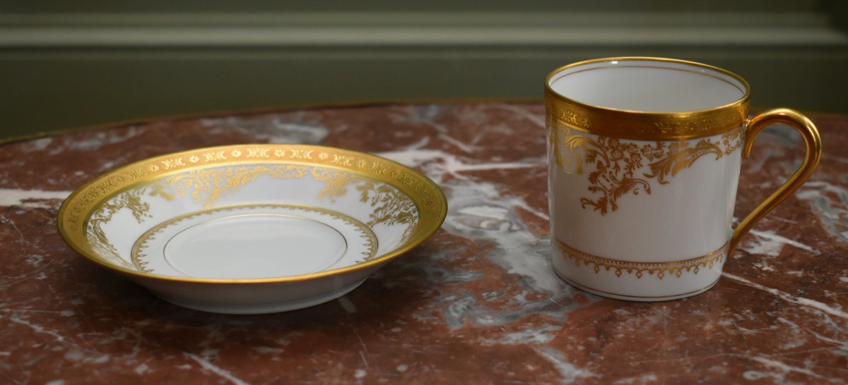 Haviland Limoges ,  Tasse de collection en porcelaine double incrustation or poli à l'agate-photo-4