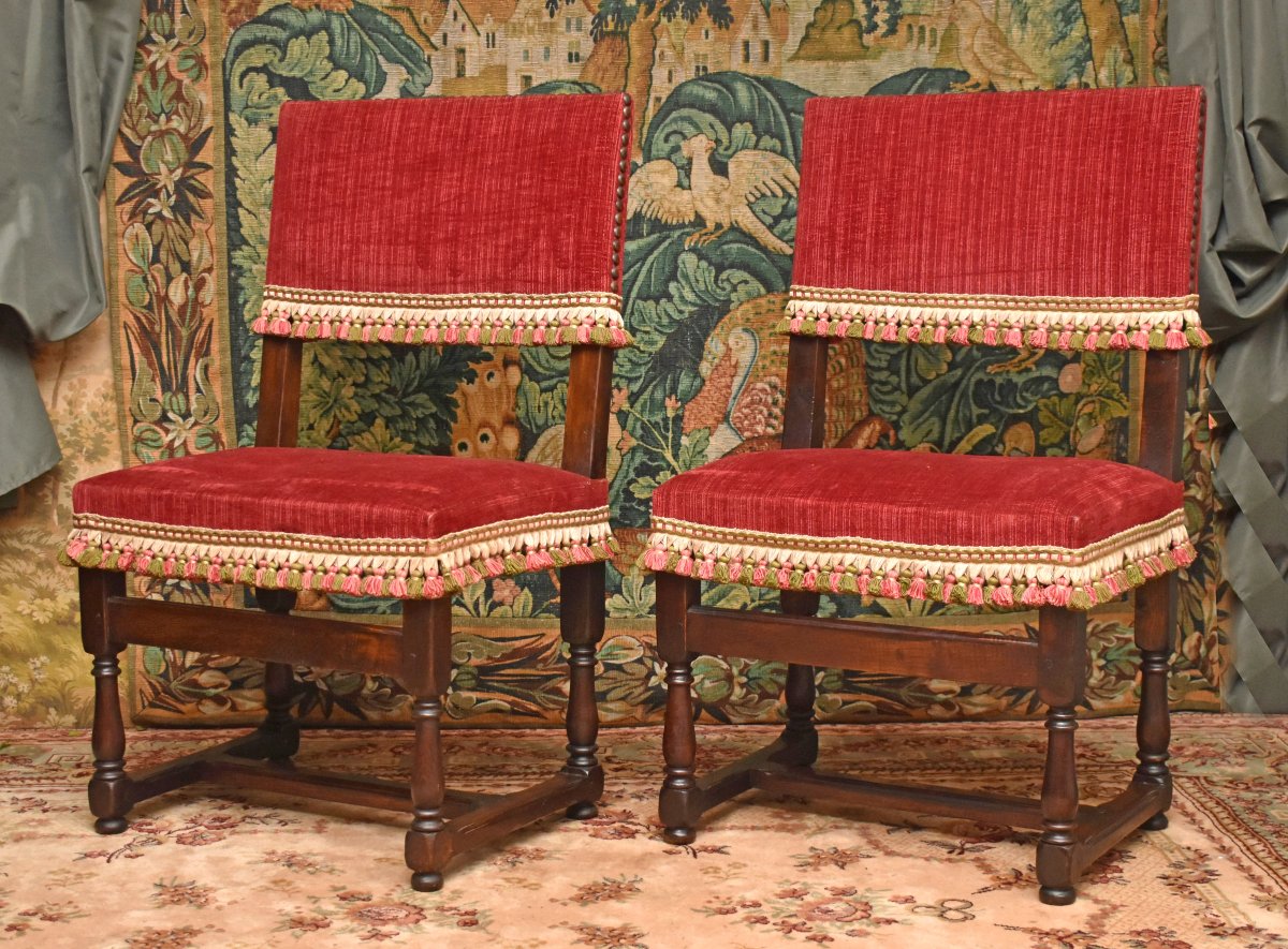 Paire De Chaises à Dos de Style Renaissance - Louis XIII à dossier plat et court     -photo-2