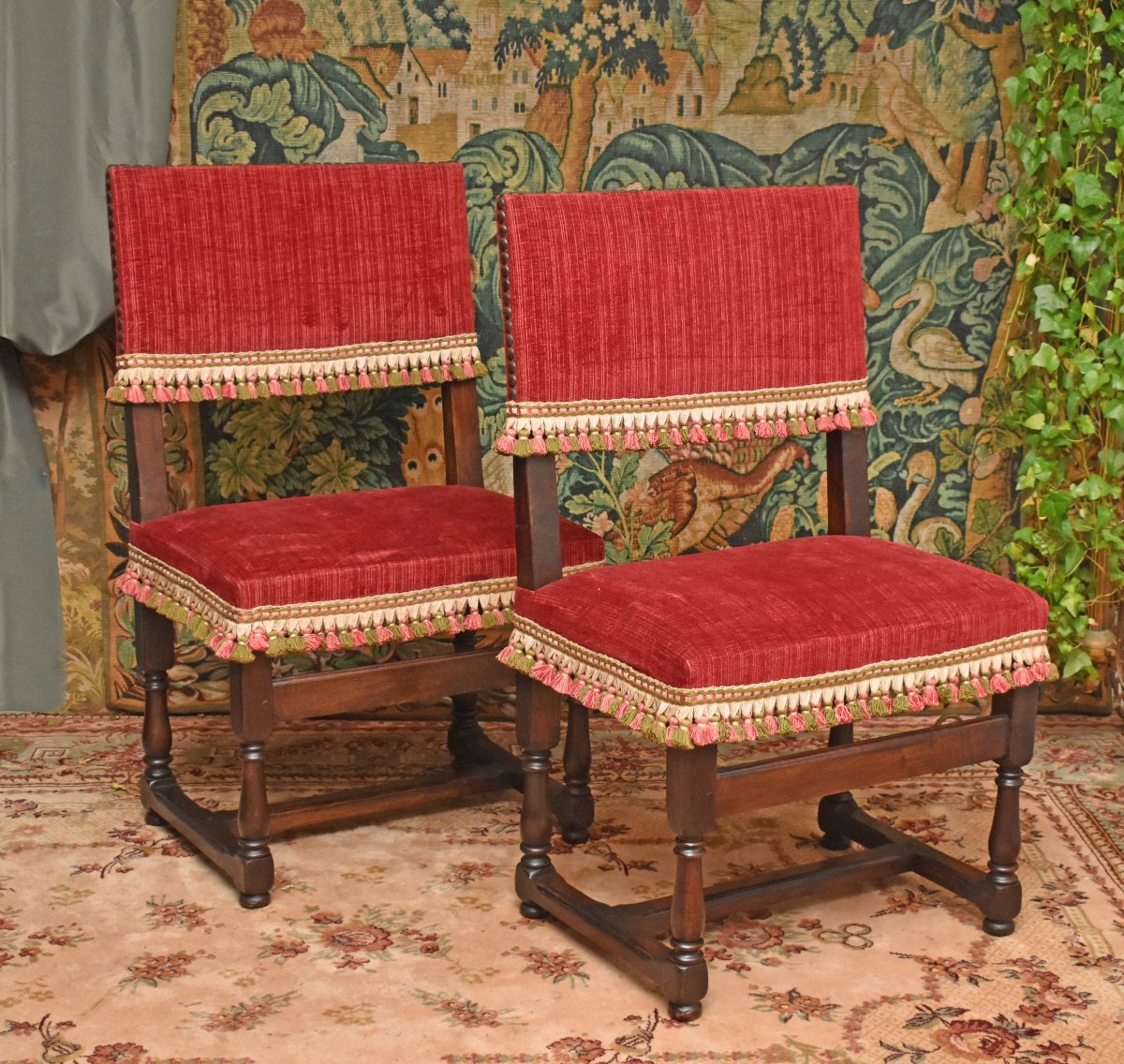 Paire De Chaises à Dos de Style Renaissance - Louis XIII à dossier plat et court     -photo-3