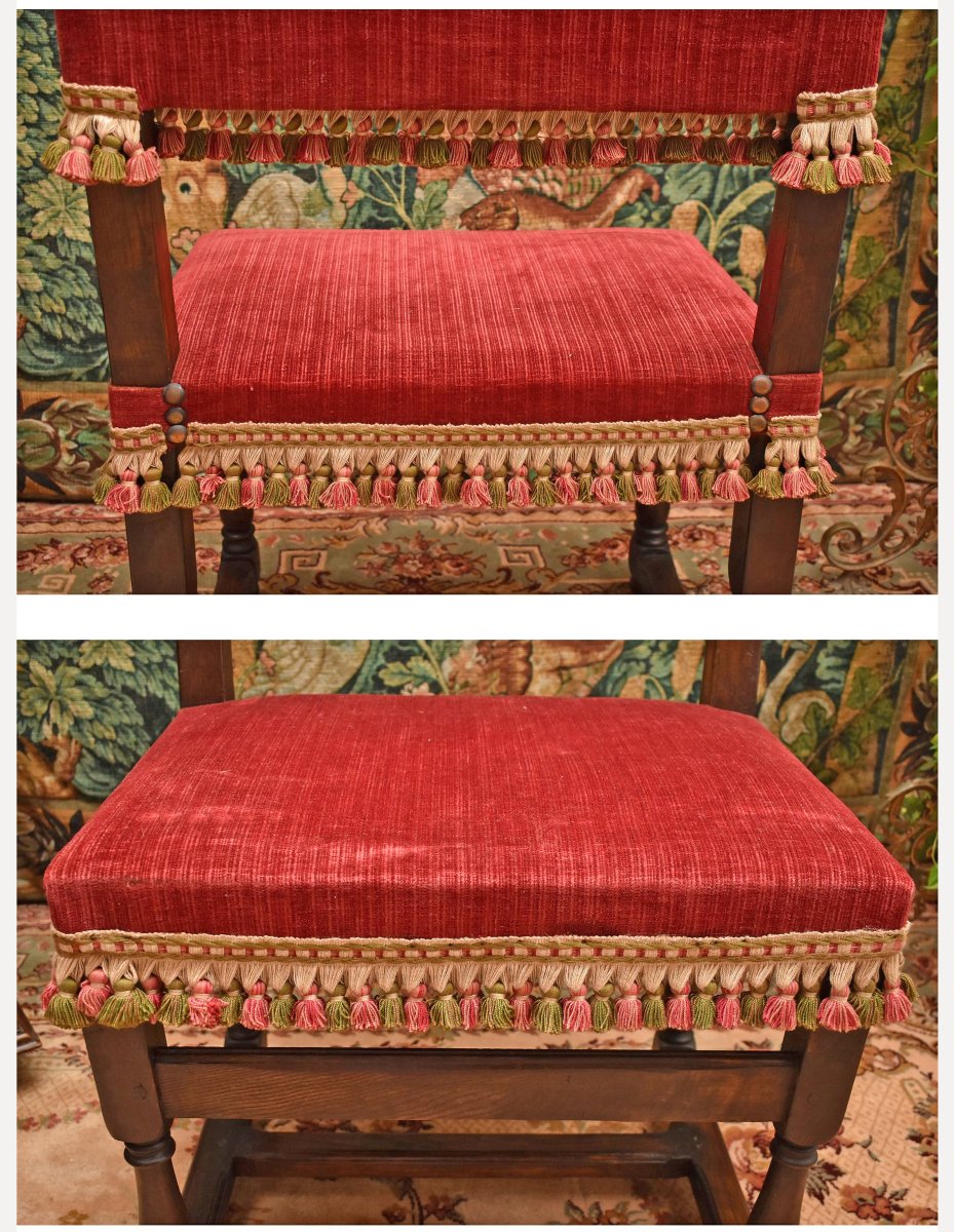 Paire De Chaises à Dos de Style Renaissance - Louis XIII à dossier plat et court     -photo-6