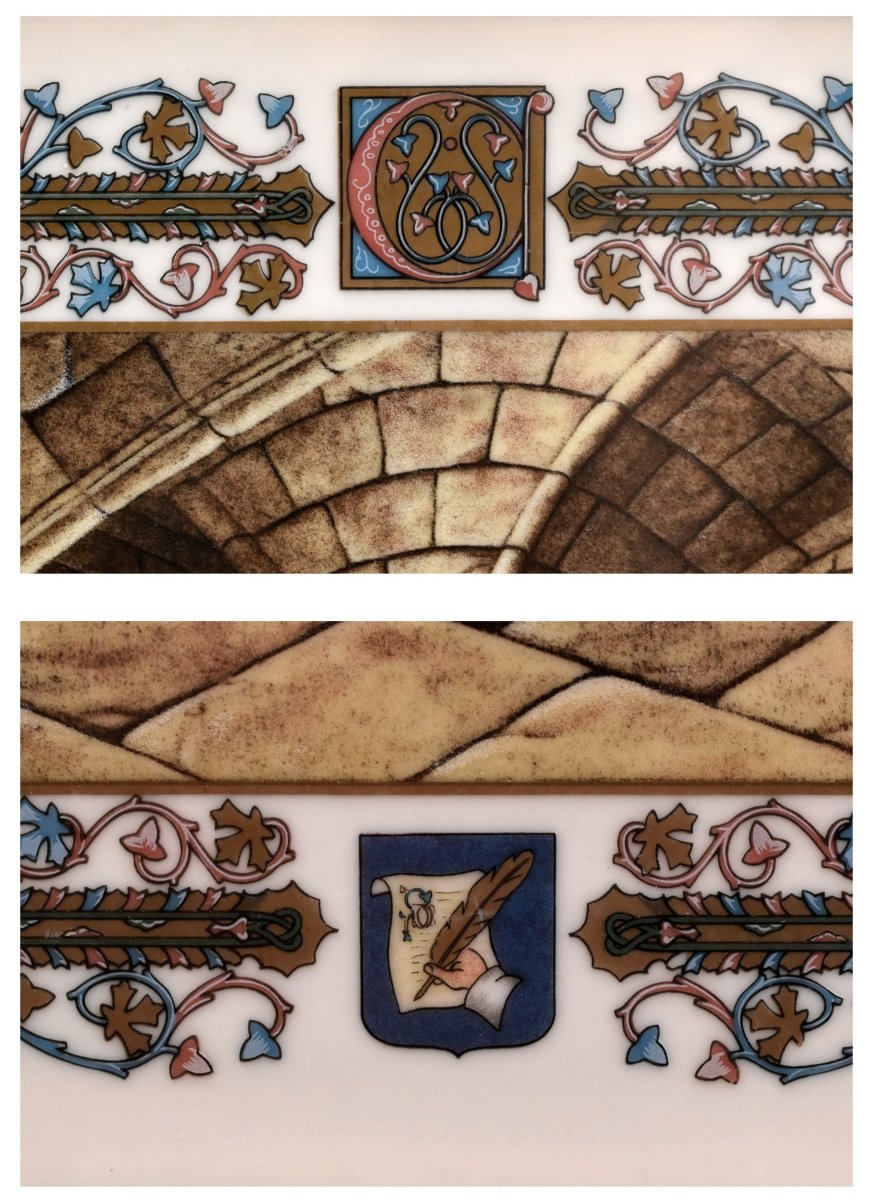 Pierre Hugo, Hand-painted Porcelain Plaque, Scriptorium, Monks, Middle Ages, Illumination-photo-5