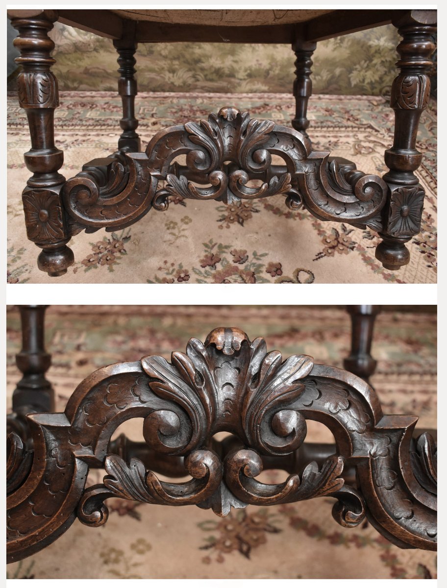 Important Ceremonial Armchair, Renaissance-louis XIII Style, Solid Walnut, 19th-century Seat-photo-6