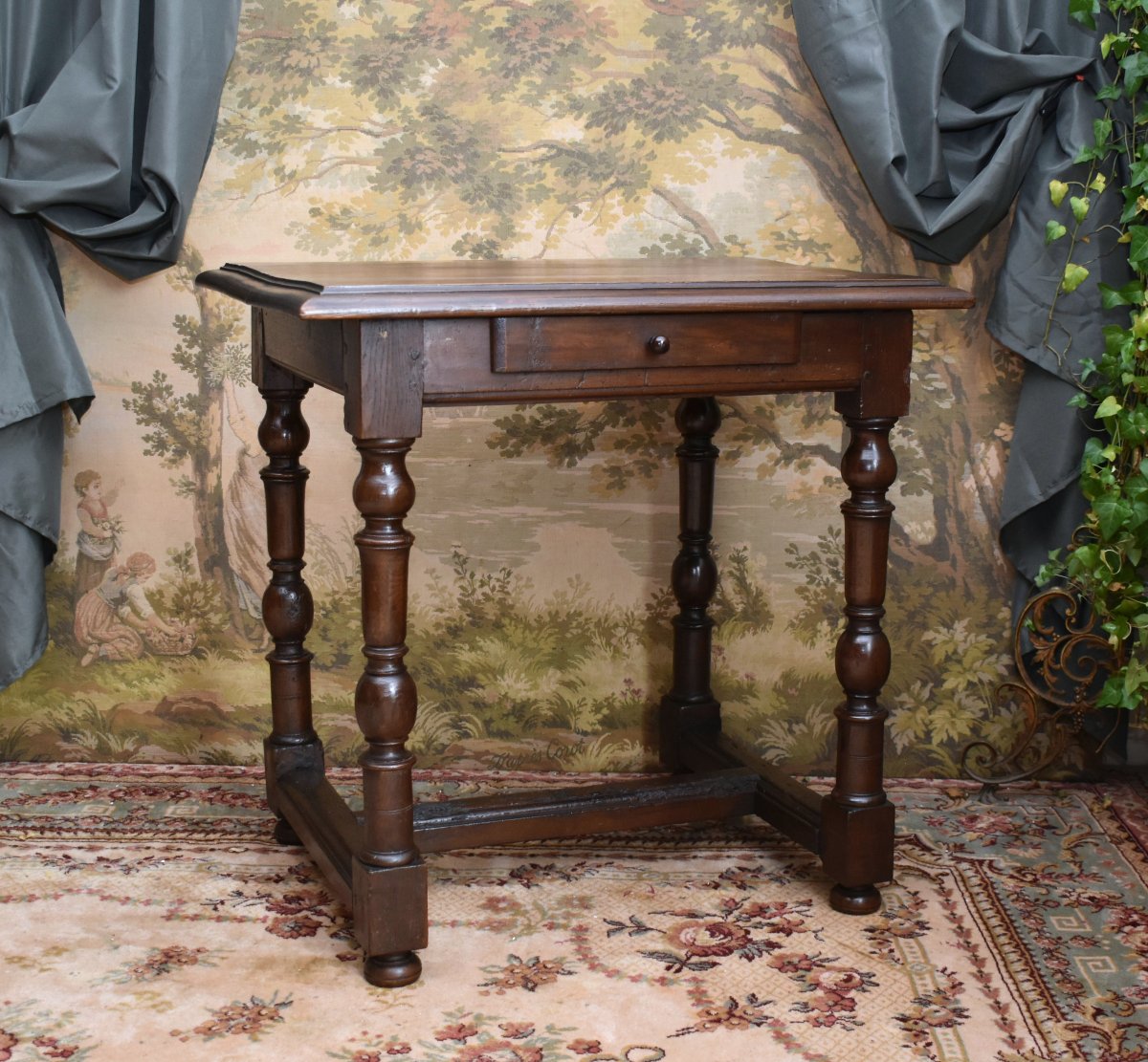 Small 18th-century Walnut Writing Table, 1-drawer Desk, Louis XIII – Louis XIV Style-photo-3