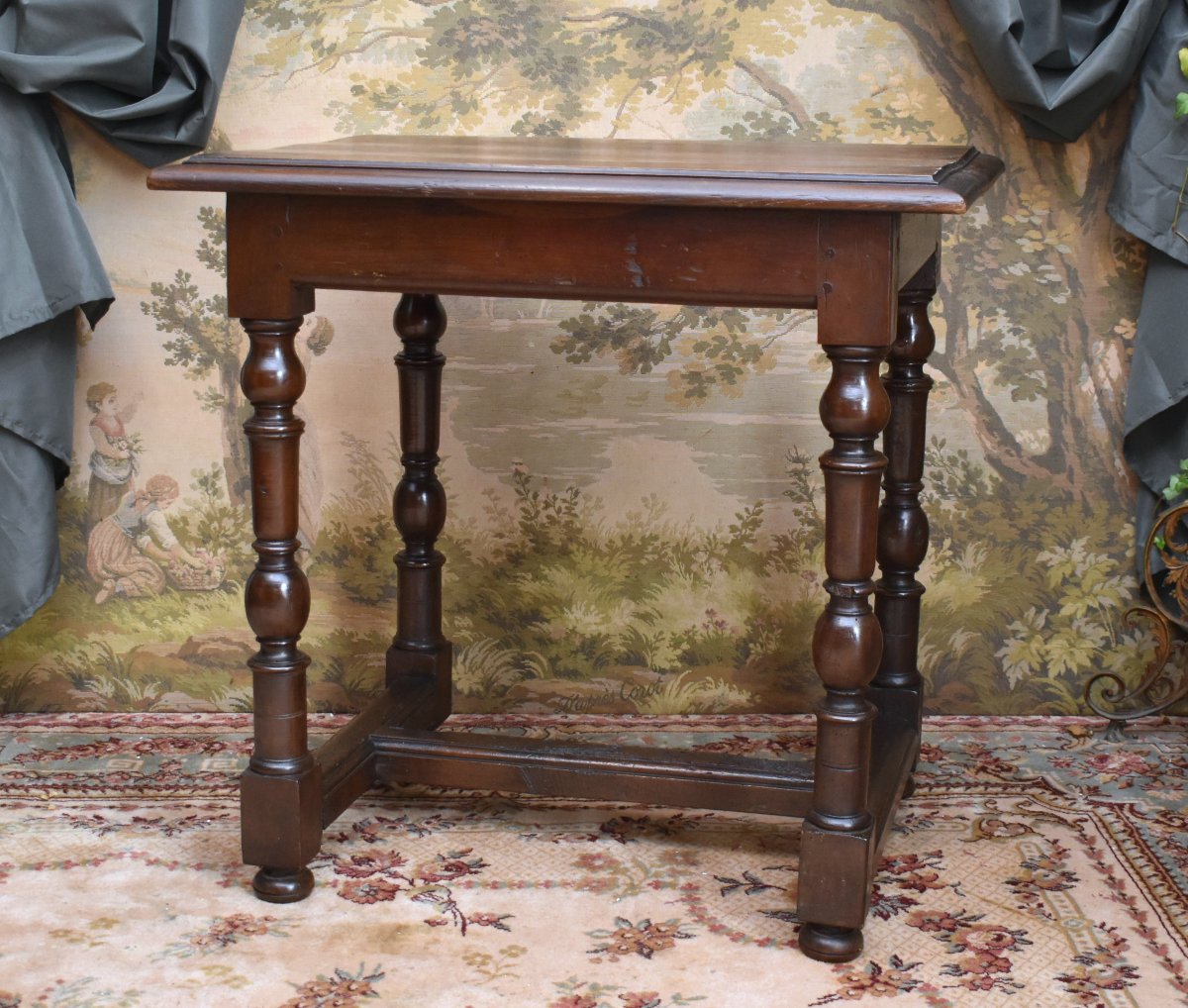 Small 18th-century Walnut Writing Table, 1-drawer Desk, Louis XIII – Louis XIV Style-photo-4