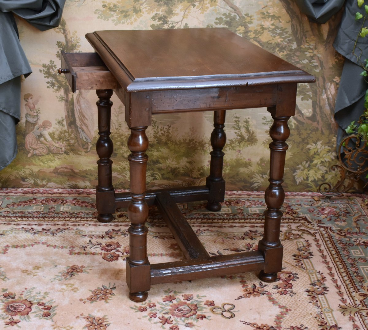 Small 18th-century Walnut Writing Table, 1-drawer Desk, Louis XIII – Louis XIV Style-photo-2