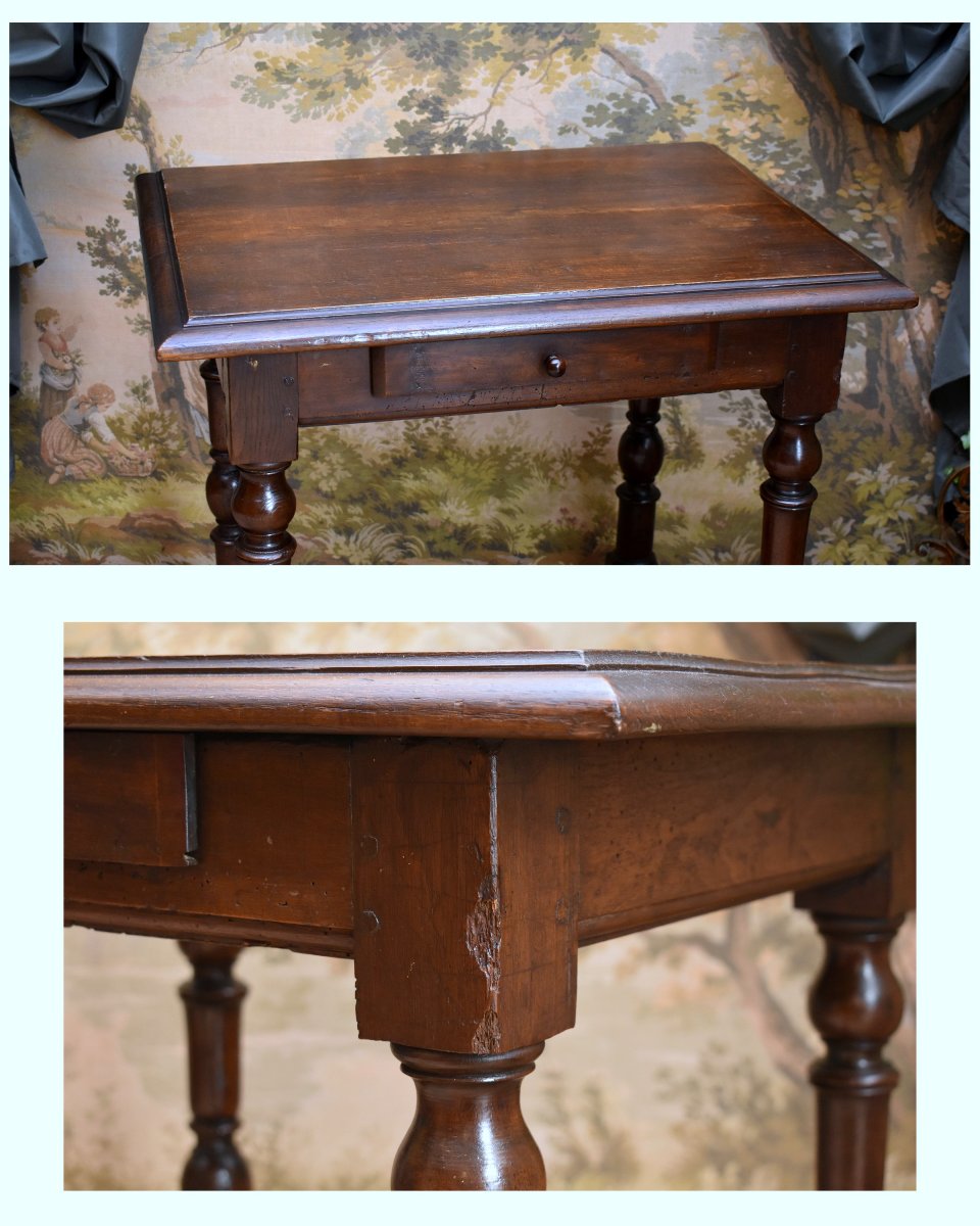 Small 18th-century Walnut Writing Table, 1-drawer Desk, Louis XIII – Louis XIV Style-photo-3