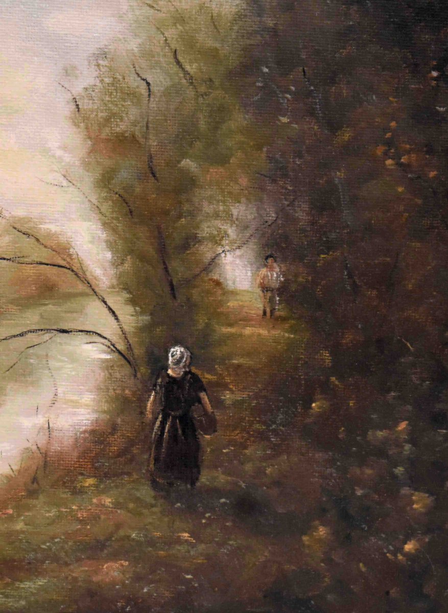 Berthaux, Lively Landscape: Riverbank And Woodland, In The Style Of The Barbizon School,  -photo-4