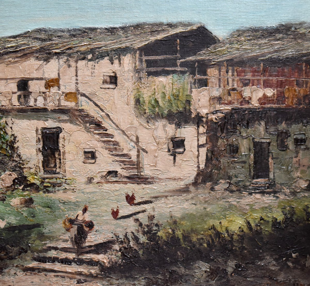Percivaldi Ettoré, Large Painting, Scene Of A Busy Farmyard Against A Mountain Background  -photo-2