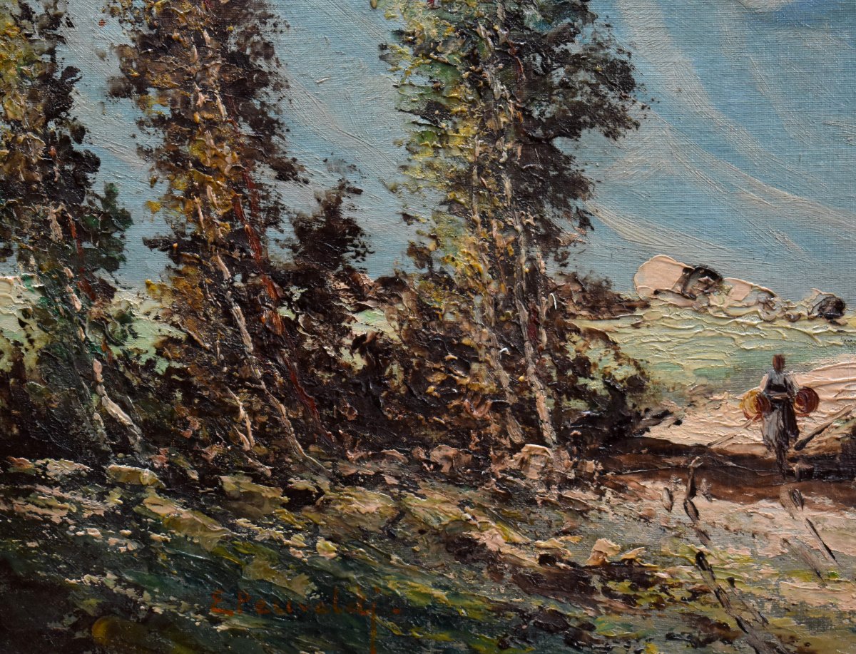 Percivaldi Ettoré, Large Painting, Scene Of A Busy Farmyard Against A Mountain Background  -photo-5