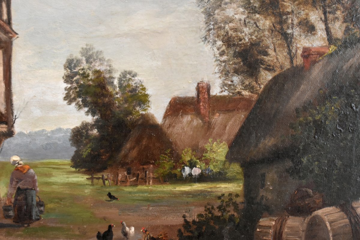 Karel. Painting: Lively Farmyard Scene,   Farmyard, Poultry, And People, Countryside.-photo-5