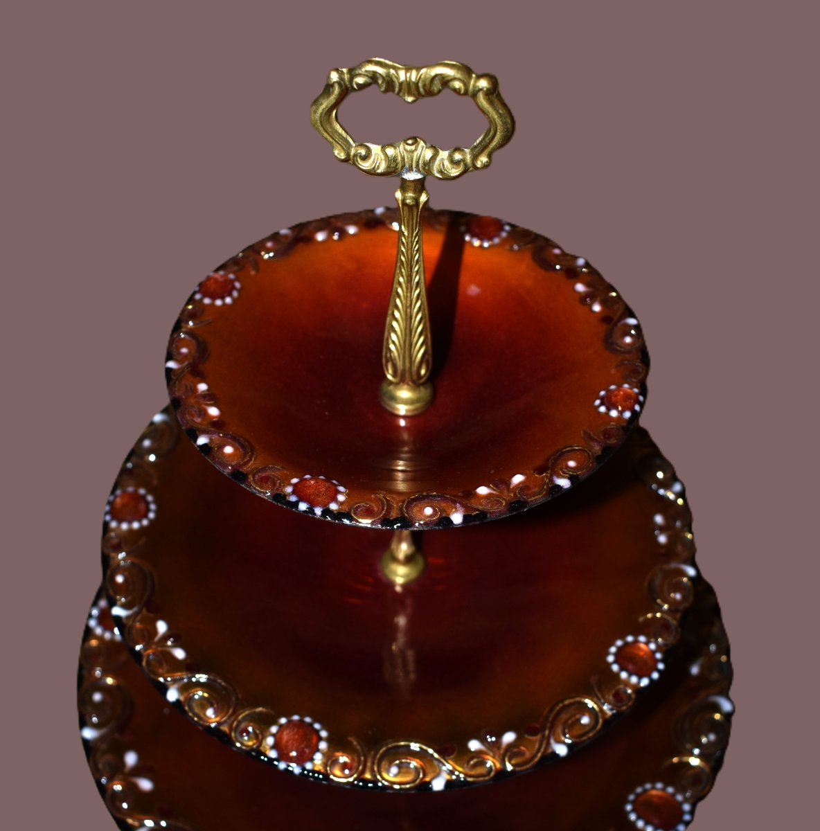 R. Bonhomme Limoges, Enamel Centerpiece, 3 Limoges Enamel Candy Bowls-photo-2