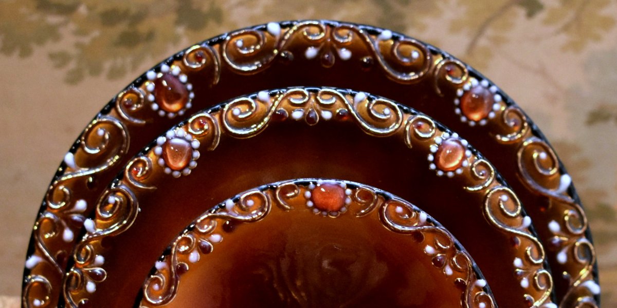 R. Bonhomme Limoges, Enamel Centerpiece, 3 Limoges Enamel Candy Bowls-photo-4