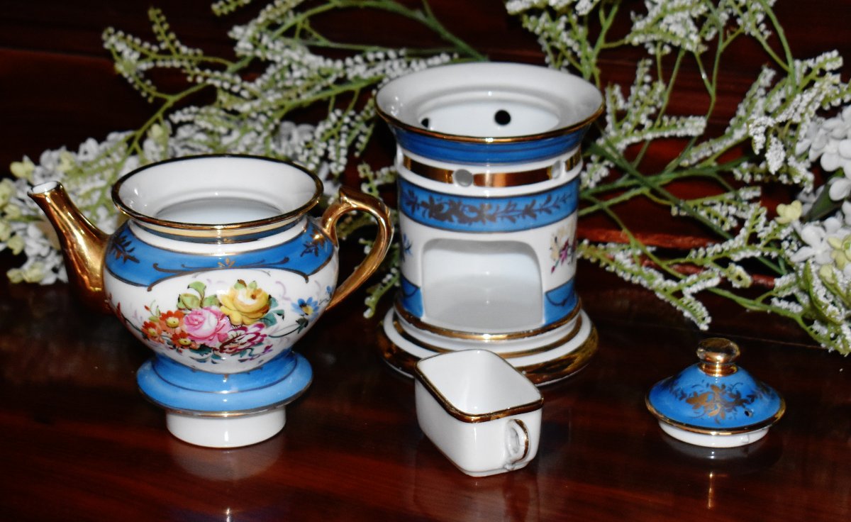 Veilleuse - Tisanière En Porcelaine à Décor de  Bouquets De Fleurs Entièrement Peint à La Main,-photo-1