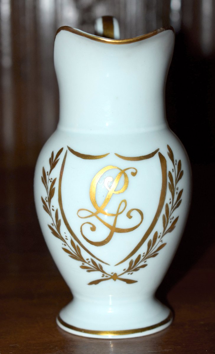 Limoges Porcelain Coffee Set With Laurel Decoration And Lg Monogram, Empire Style.-photo-5