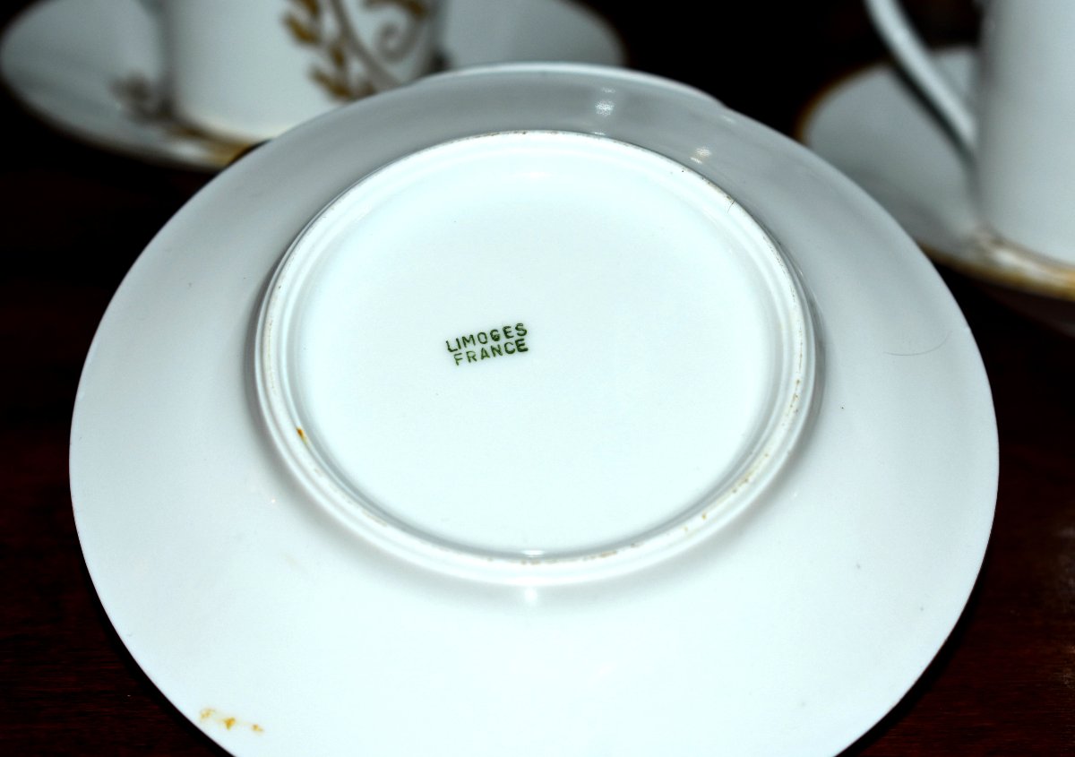 Limoges Porcelain Coffee Set With Laurel Decoration And Lg Monogram, Empire Style.-photo-8