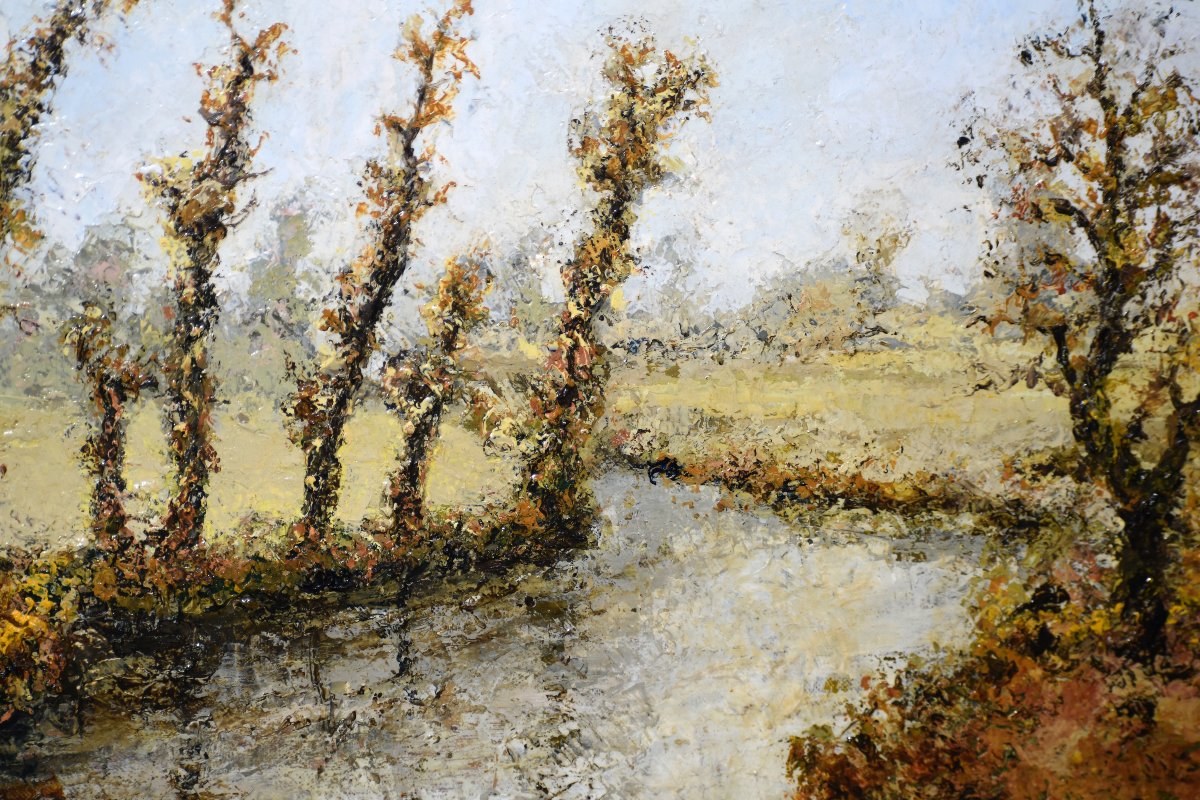 Louis  Peyrat (1911-1999) .   peinture  intitulée : paysage corrézien et daté 1969. encadré.-photo-1