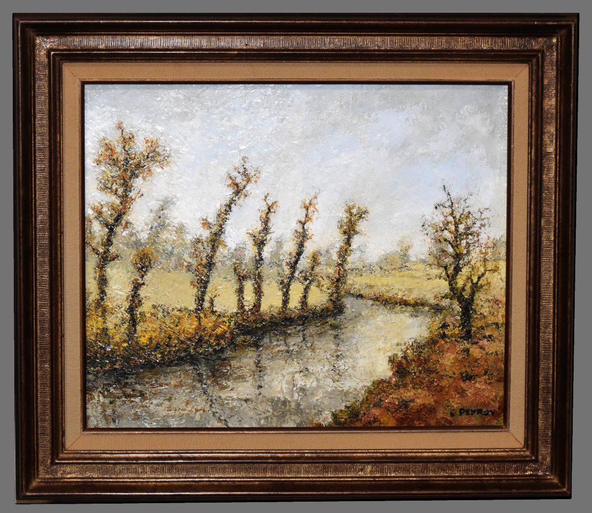 Louis  Peyrat (1911-1999) .   peinture  intitulée : paysage corrézien et daté 1969. encadré.