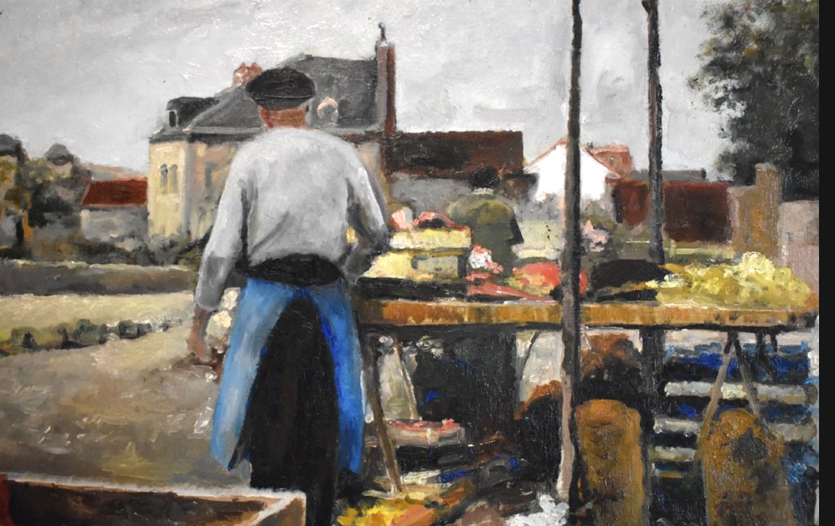 Louis Peyrat ( 1911-1999 ). Vue Petit Marché à Limoges. scène animée maraicher à son étalage   -photo-3