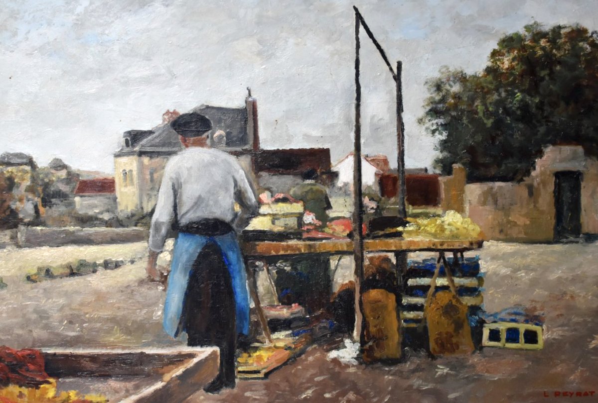 Louis Peyrat ( 1911-1999 ). Vue Petit Marché à Limoges. scène animée maraicher à son étalage   -photo-4
