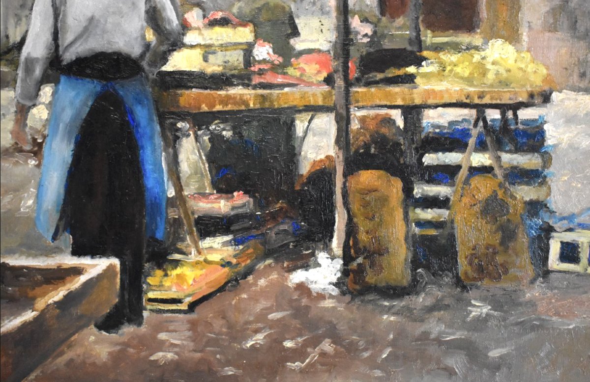 Louis Peyrat ( 1911-1999 ). Vue Petit Marché à Limoges. scène animée maraicher à son étalage   -photo-2